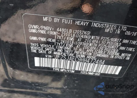 2017 Subaru Forester 2.5I Premium z USA, uszkodzony, nr VIN JF2SJAEC9HH472484